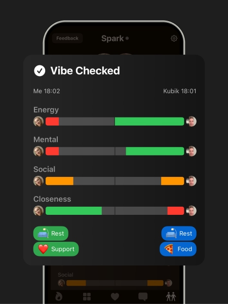 Spark app Vibe Check feature - mood tracking for couples