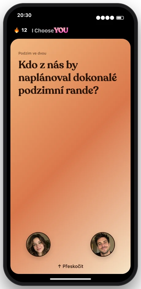 Aplikace I Choose You s kartou otázky pro páry