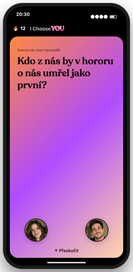 Aplikace I Choose You s kartou otázky pro páry