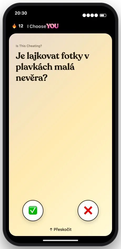 Aplikace I Choose You s kartou otázky pro páry