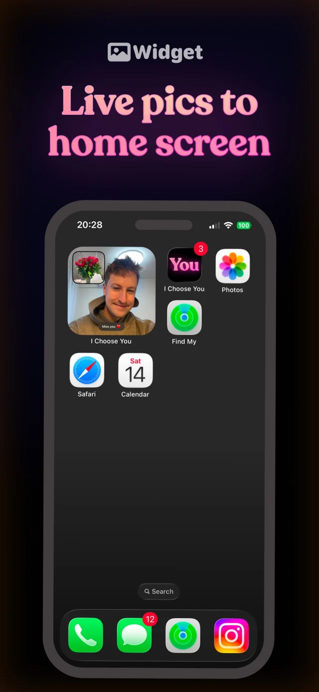 I Choose You widget showing a live photo from your partner on the home screen