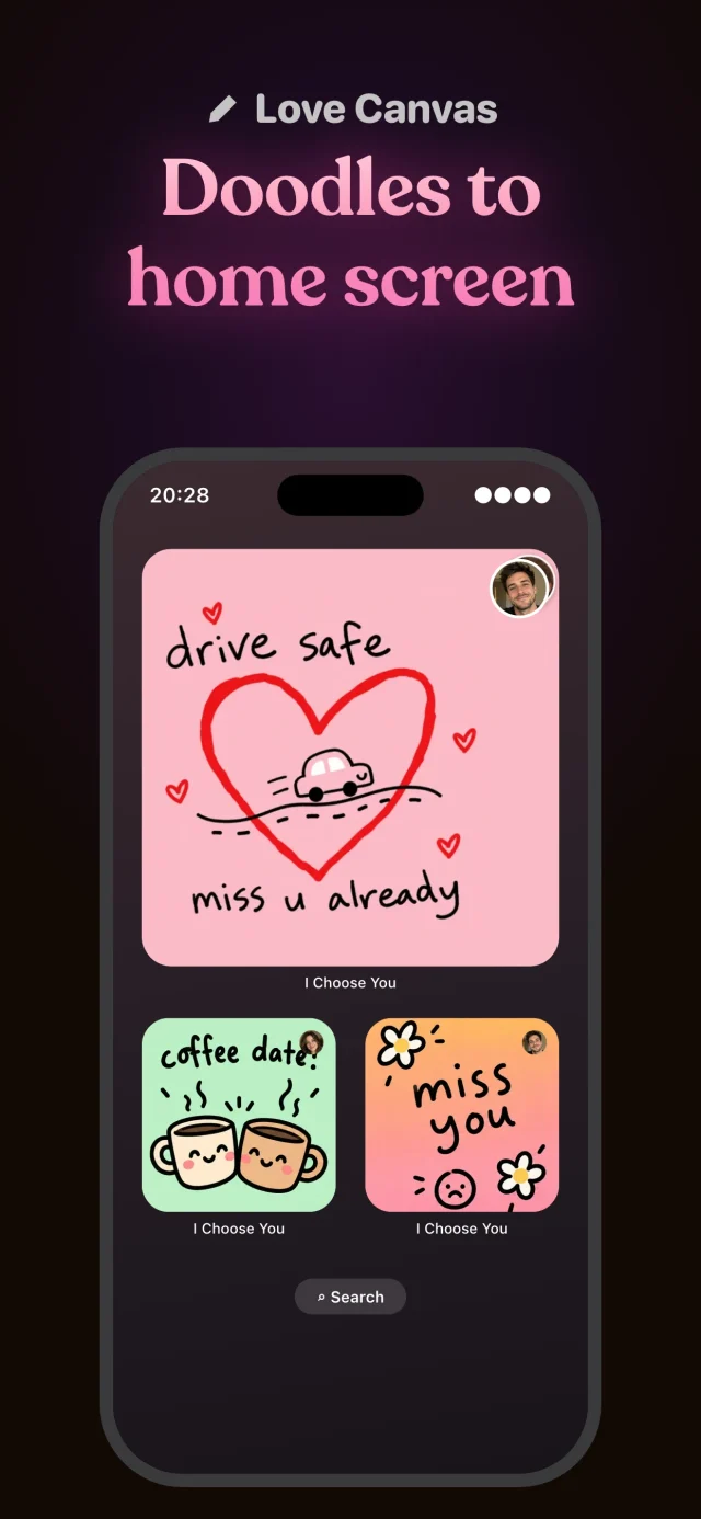 I Choose You Love Canvas: a shared drawing shown on your partner's home screen